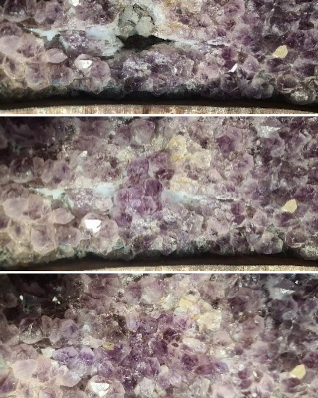 Voor, tijdens en na het opvullen van een lacune in de kristallen